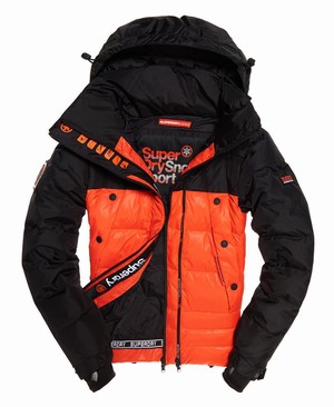 Superdry Super Canadian Ski Down Puffer Férfi Kabát Fekete/Narancssárga | GBXWR6103